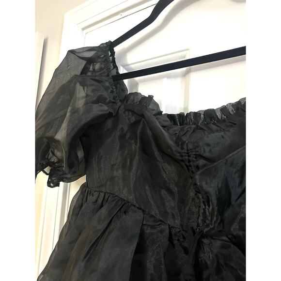 MABLE Babydoll Milkmaid Peplum Top Black Coquette Puff Sleeve Whimsigoth - Sz S - Picture 2 of 5